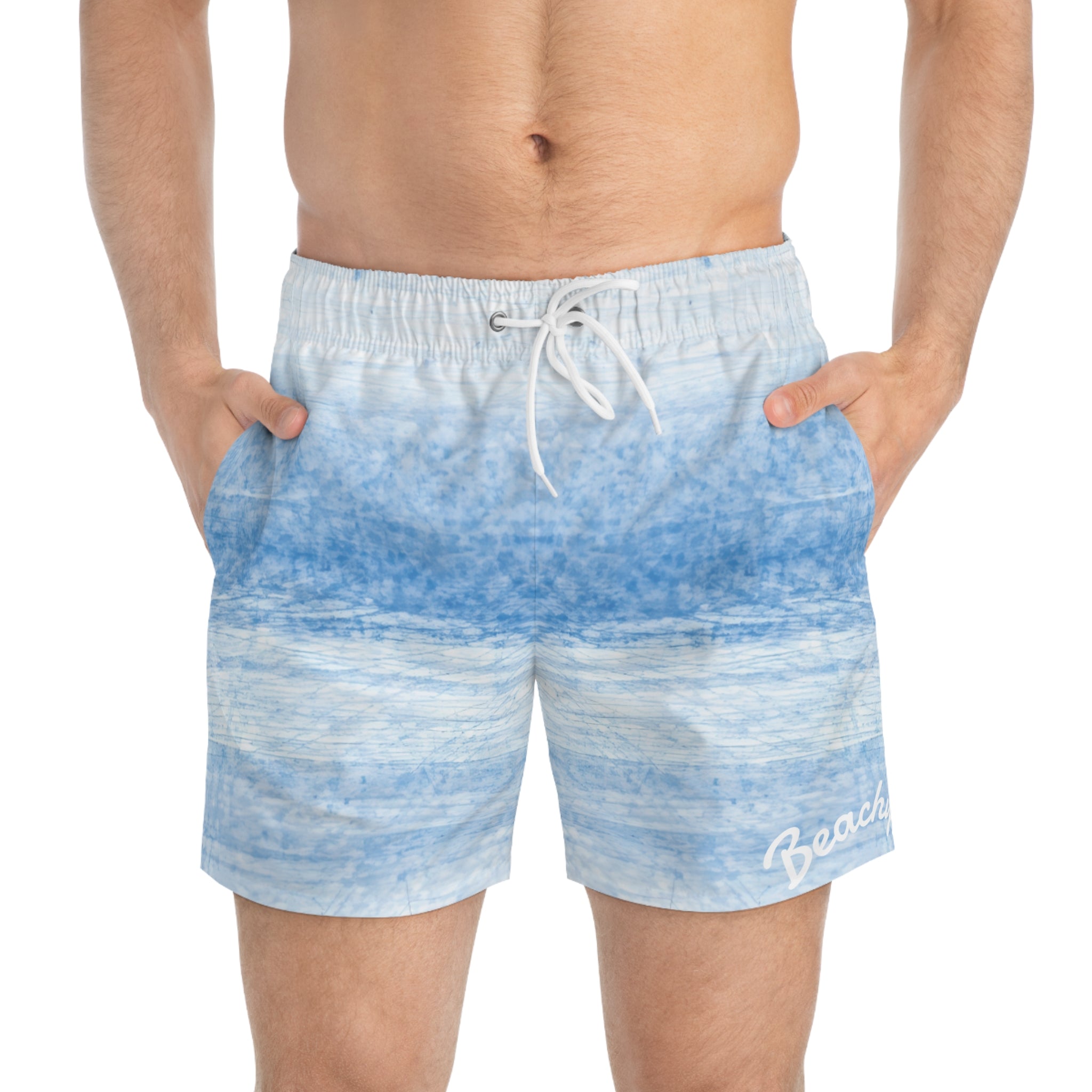 Blue Watercolor Wave Swim Trunks