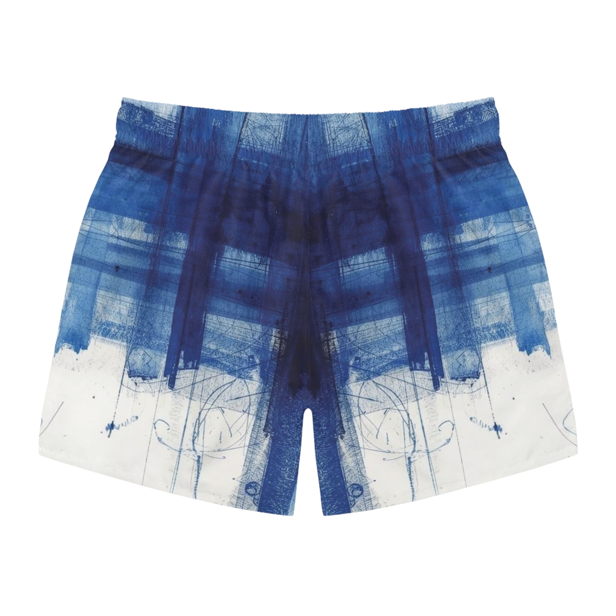 Blue Watercolor Stripe Swim Trunks