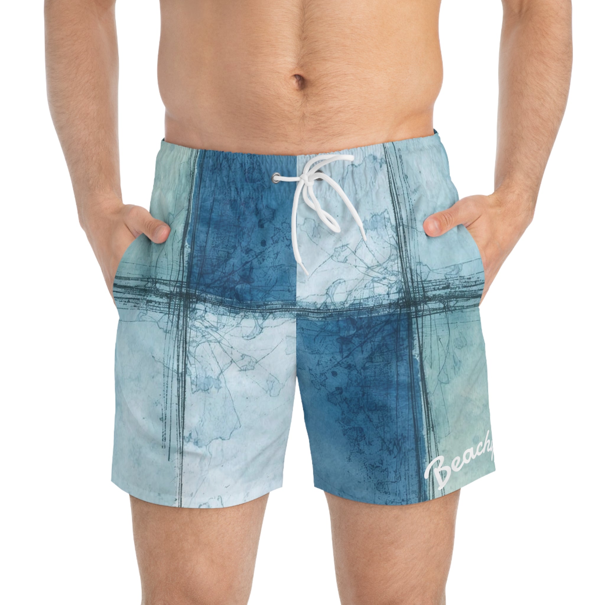 Blue Watercolor Block Swim Trunks