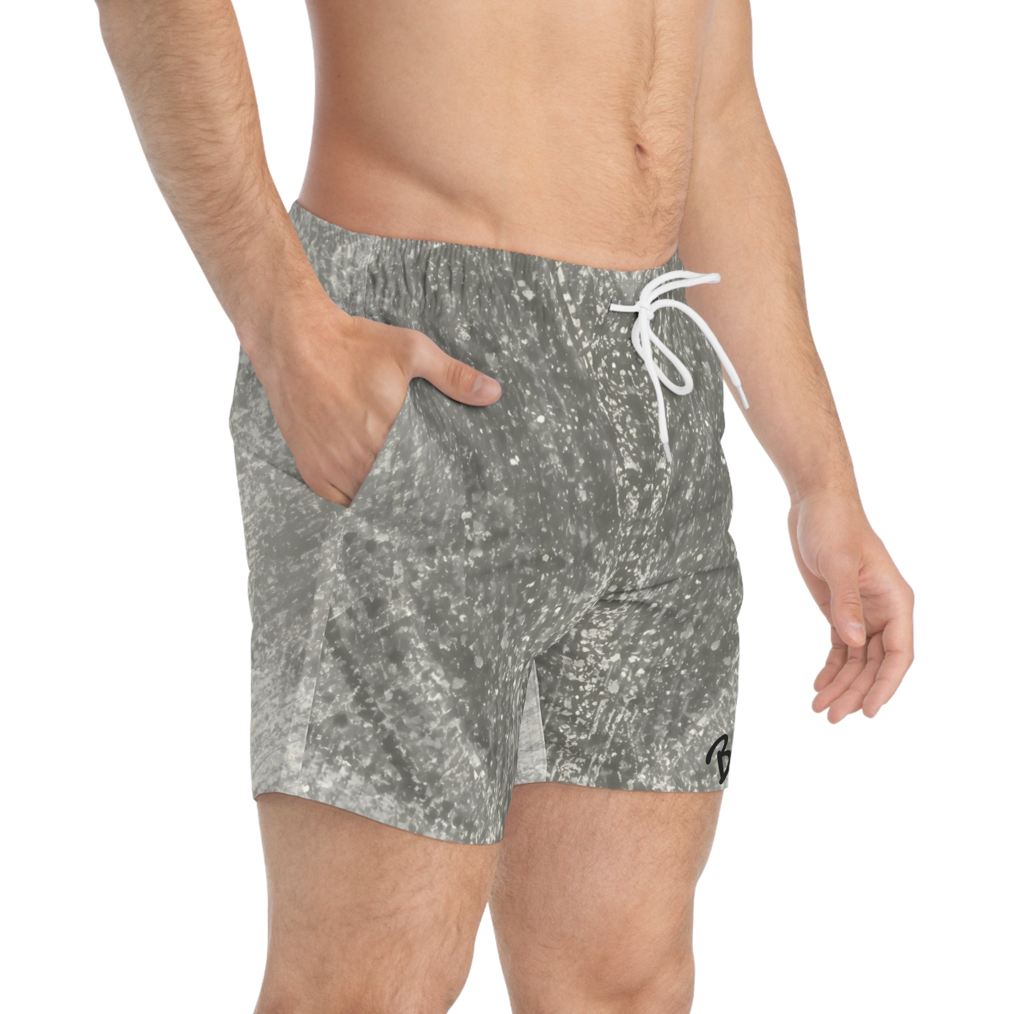 Gray Marble Swim Trunks