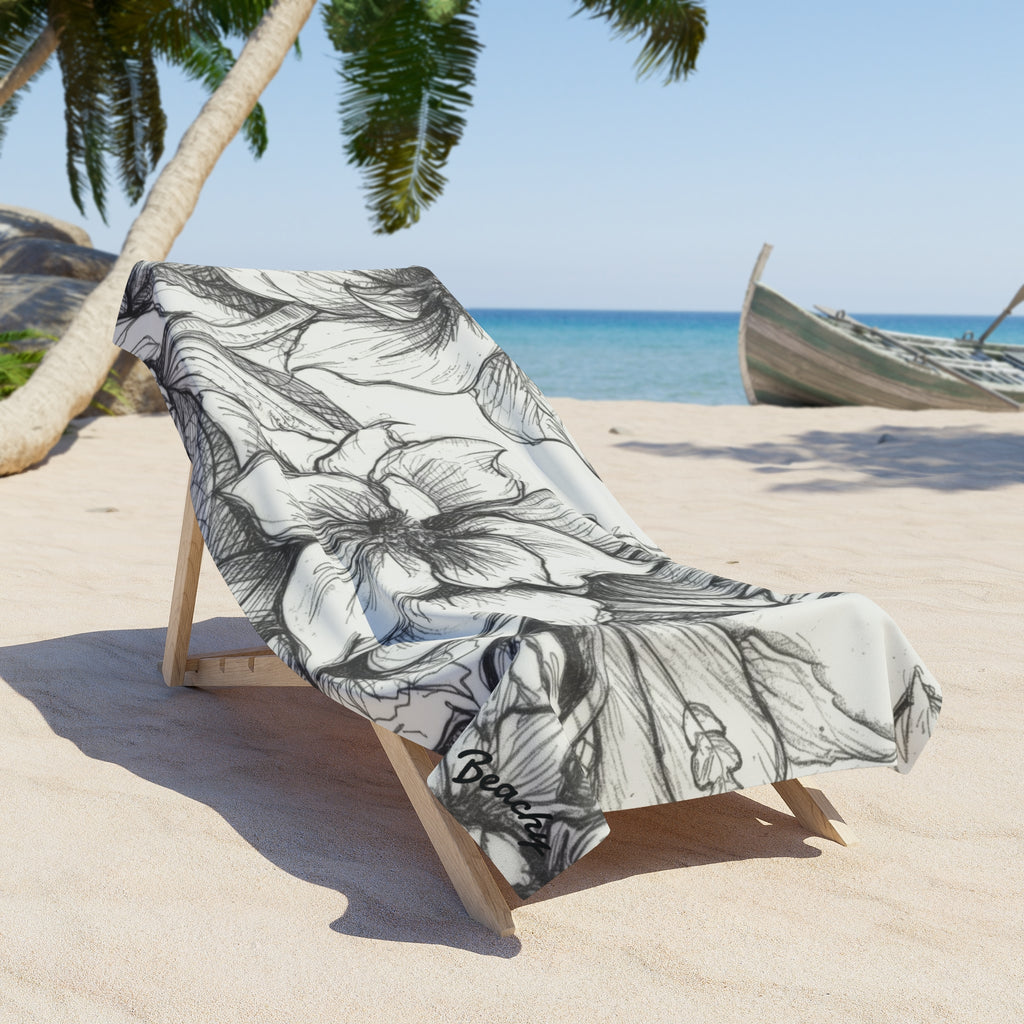 Floral Sketch Beach Towel