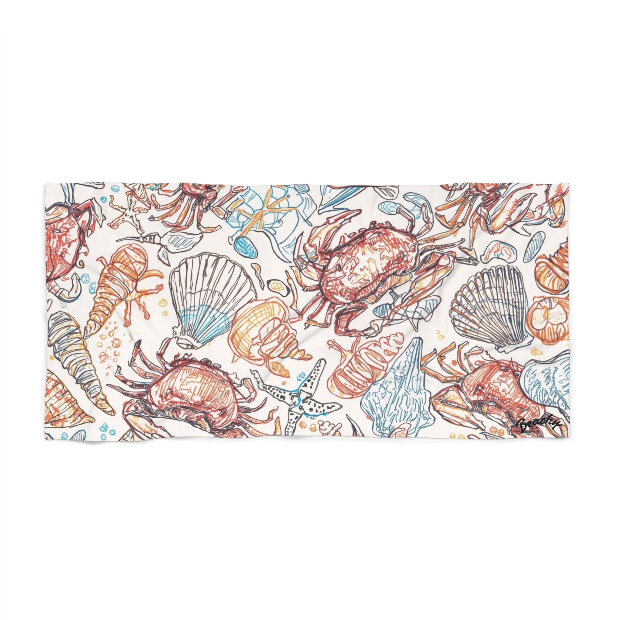 Seashell & Crab Pattern Beach Towel