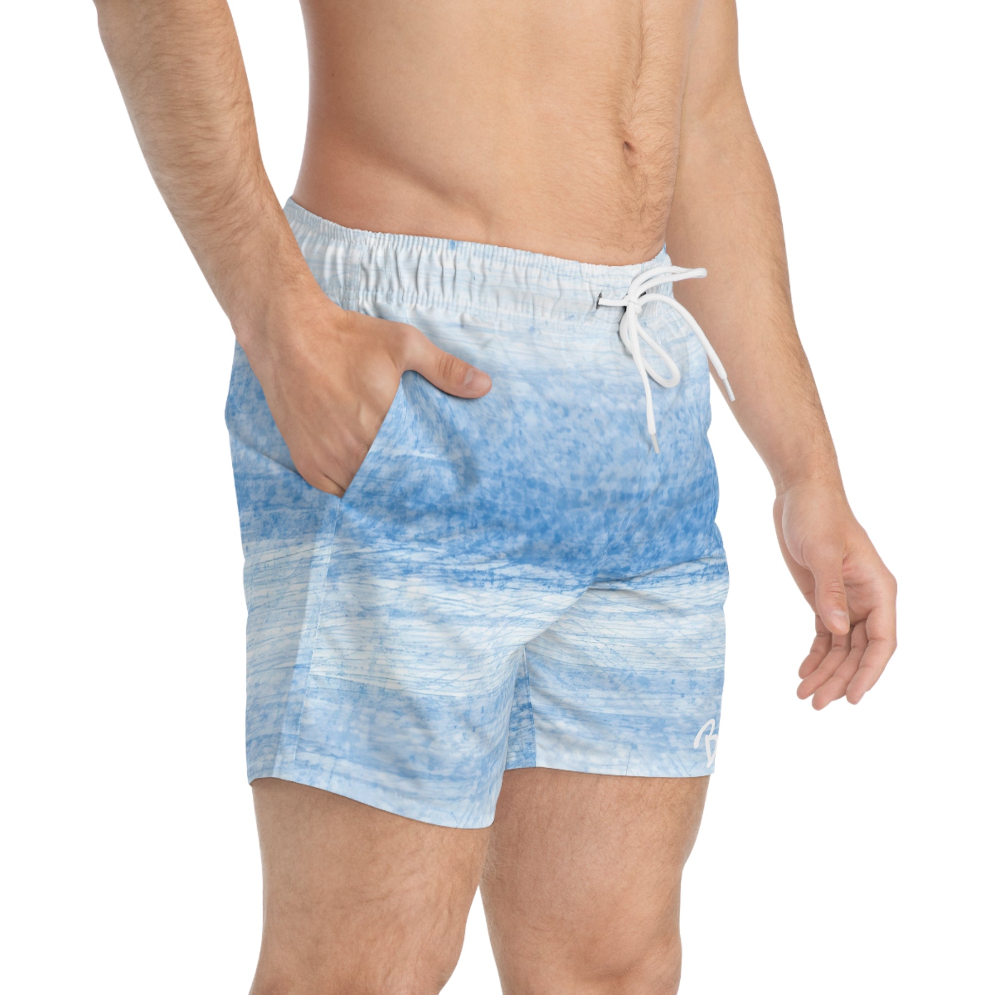 Blue Watercolor Wave Swim Trunks