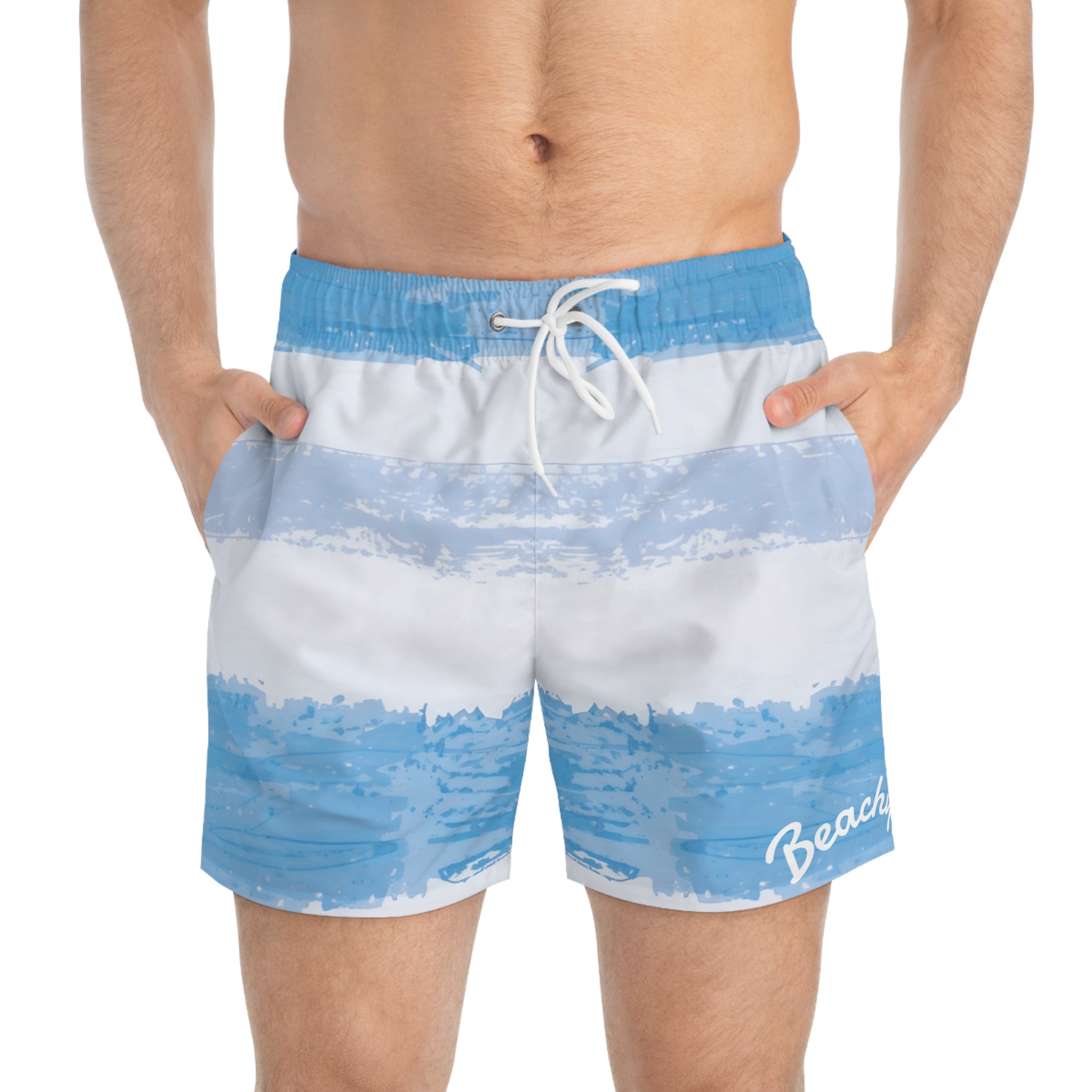 Blue Watercolor Stripe Swim Trunks