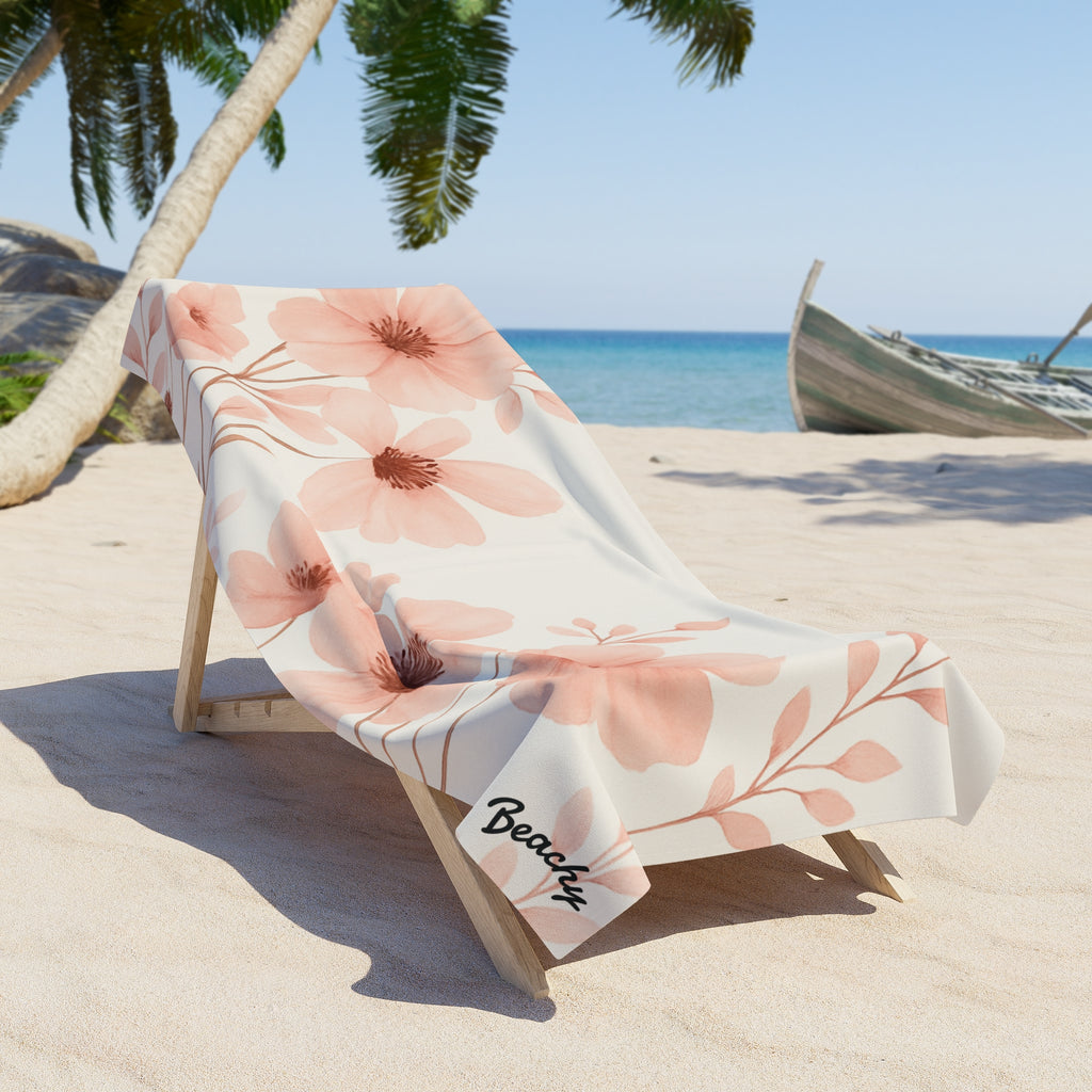 Pink Floral Watercolor Beach Towel