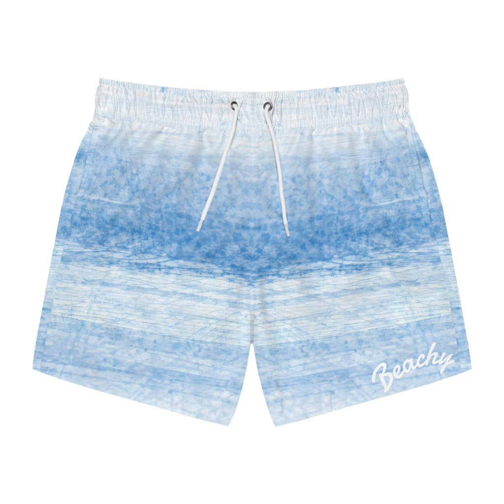Blue Watercolor Wave Swim Trunks