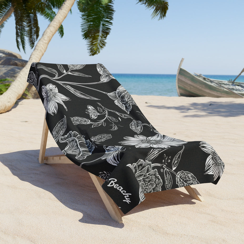 Black Floral Beach Towel