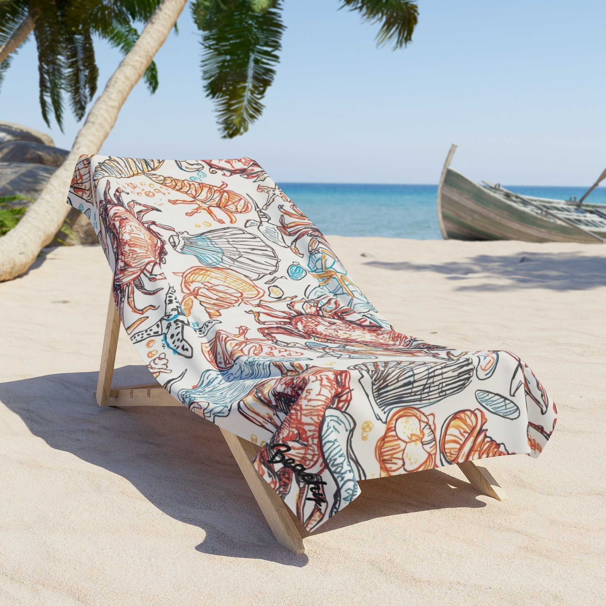 Seashell & Crab Pattern Beach Towel