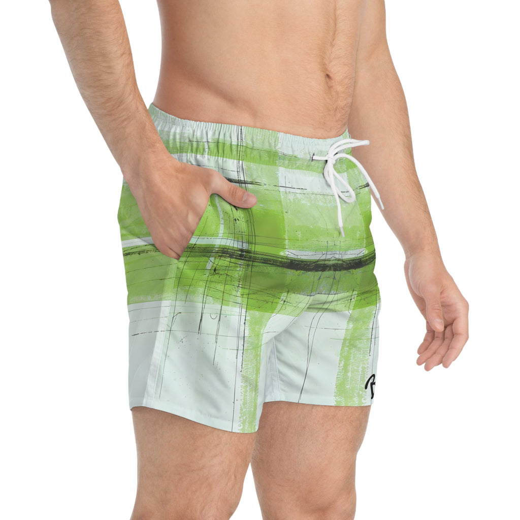 Green Abstract Stripe Swim Trunks