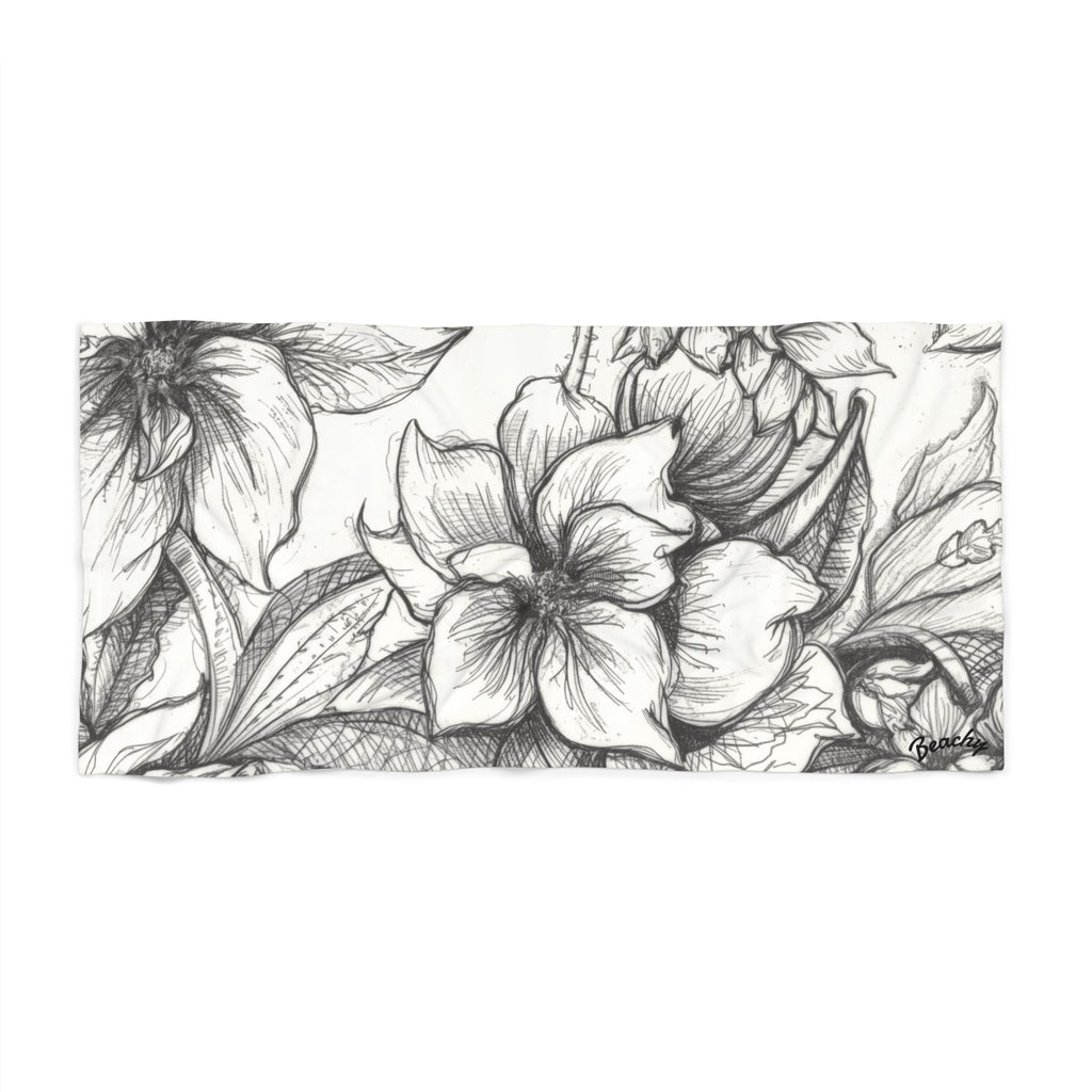 Floral Sketch Beach Towel