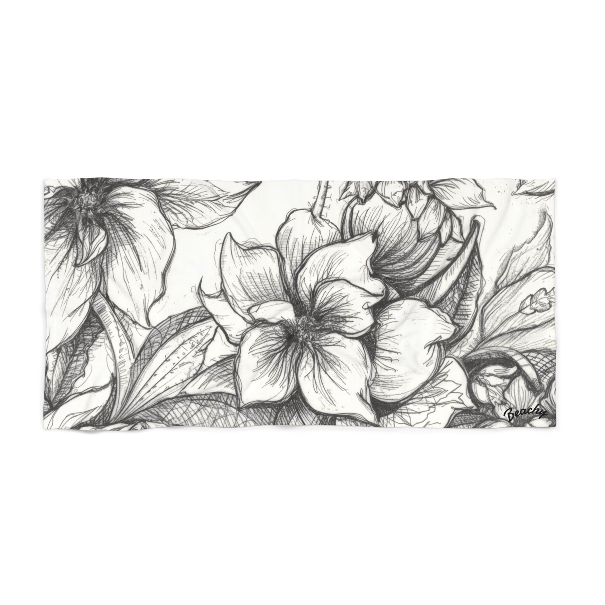 Floral Sketch Beach Towel