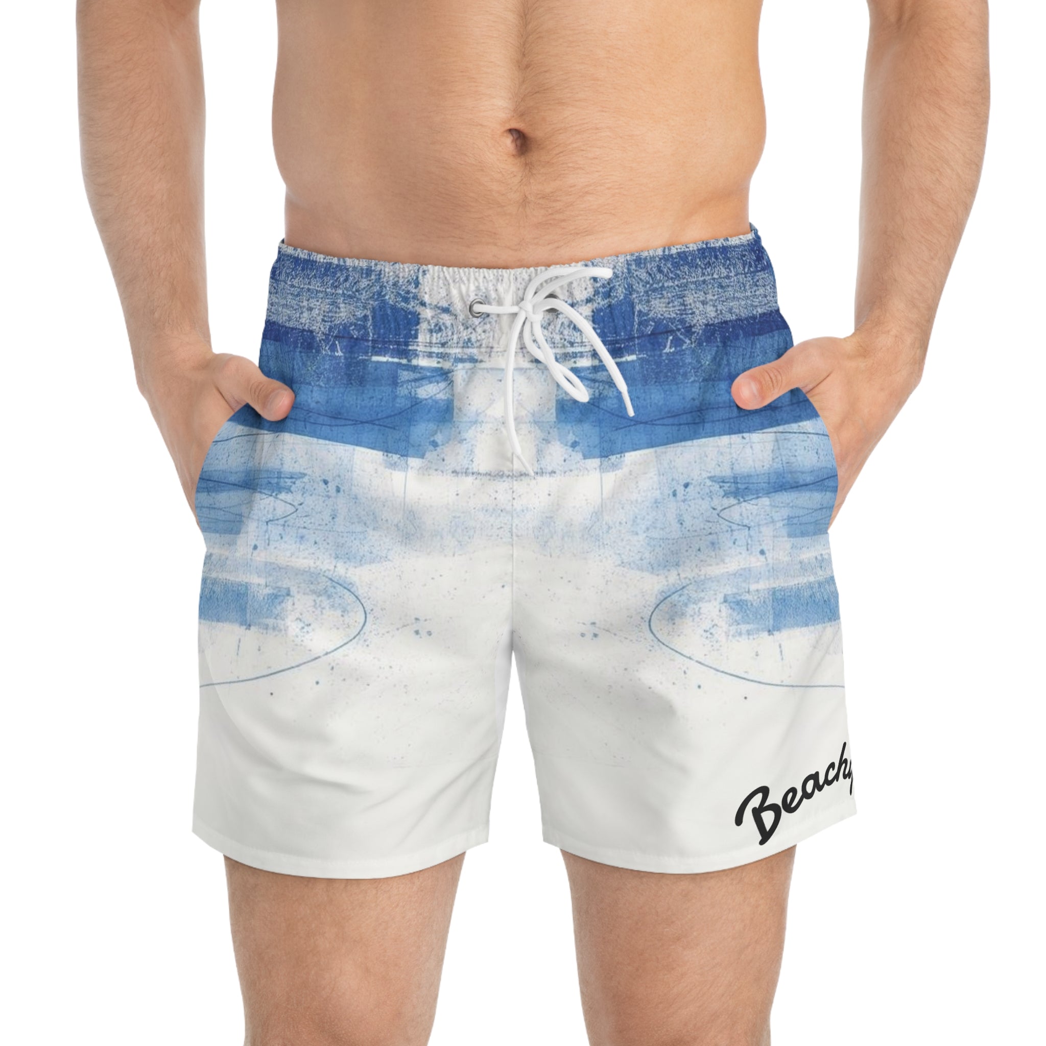 Blue Watercolor Stripe Swim Trunks