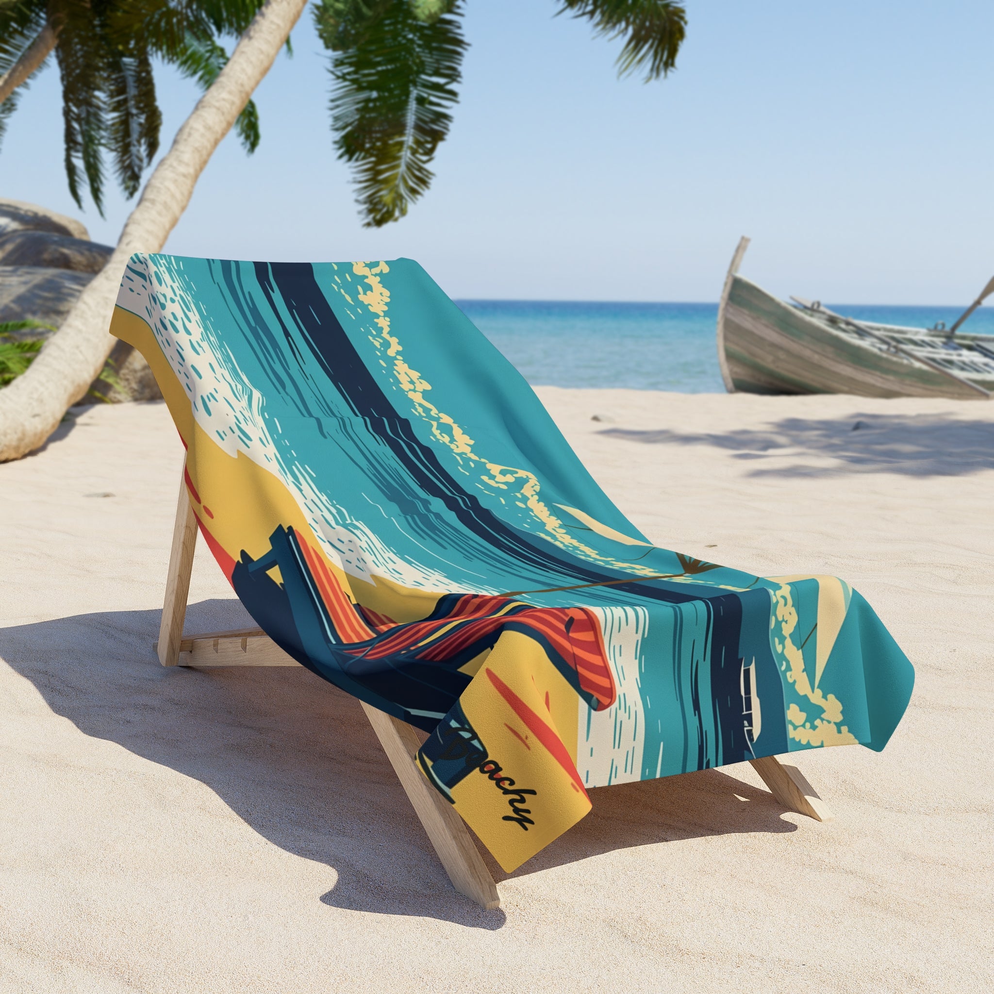 Retro Beach Scene Beach Towel