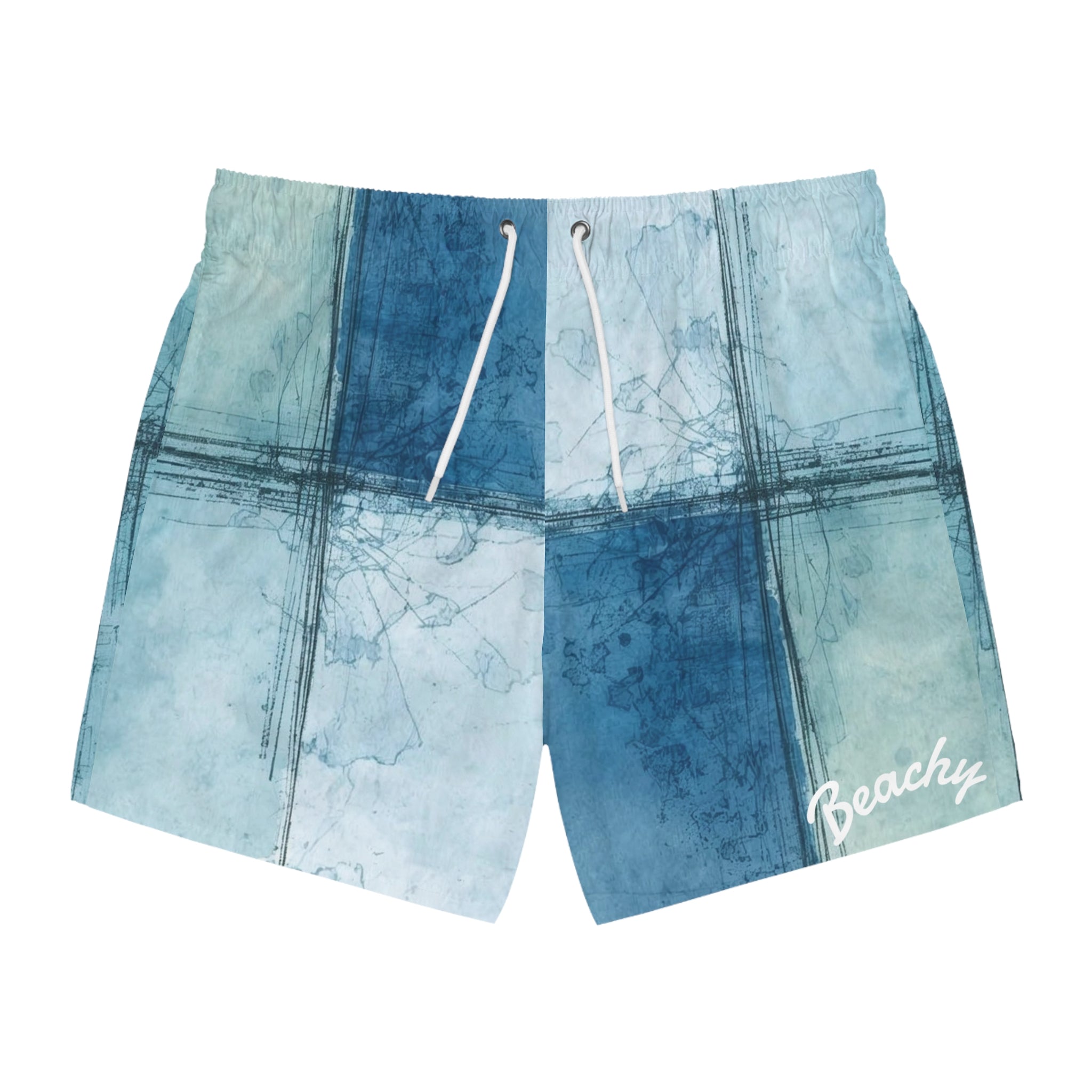 Blue Watercolor Block Swim Trunks