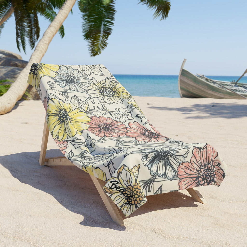 Floral Sketch Beach Towel