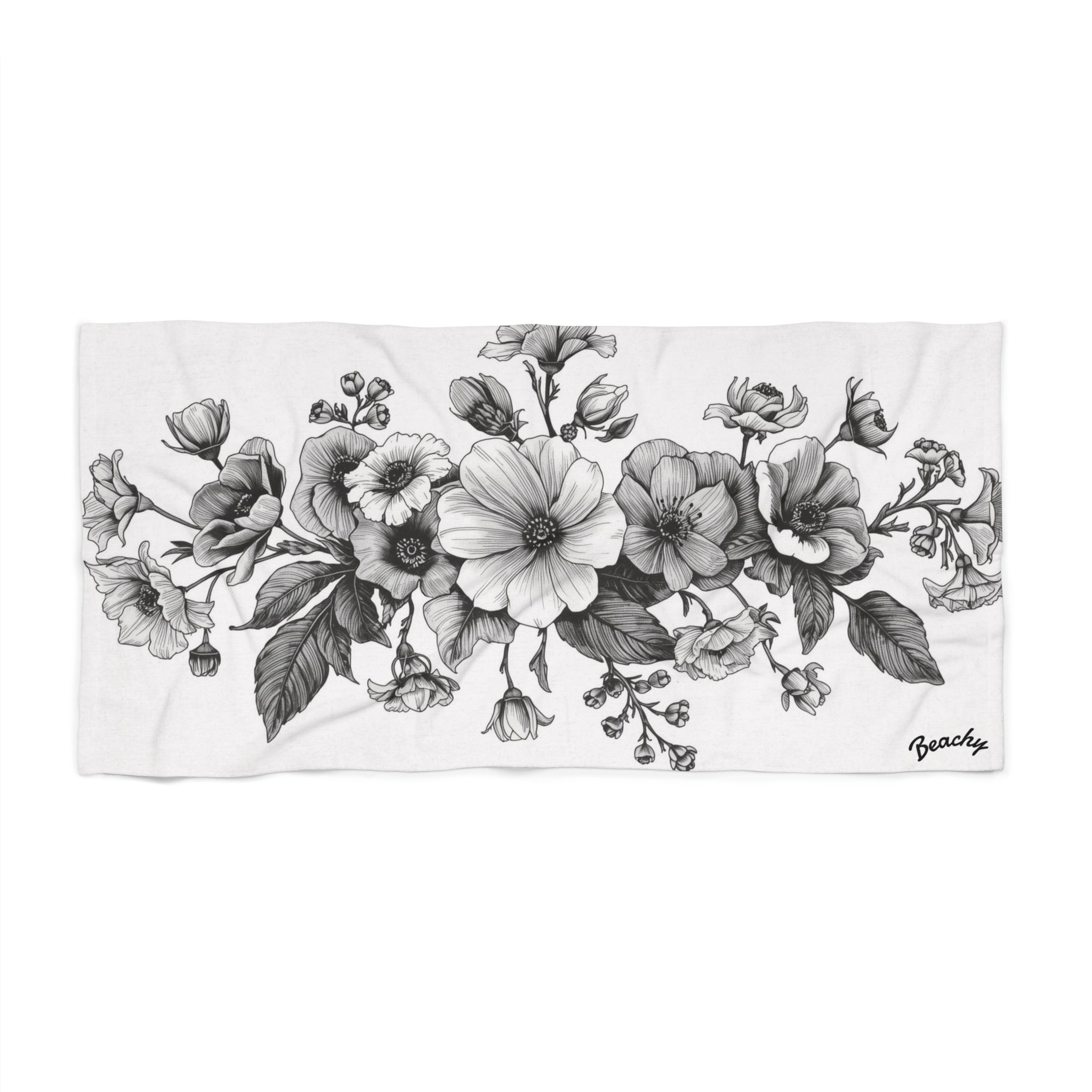 Floral Sketch Beach Towel