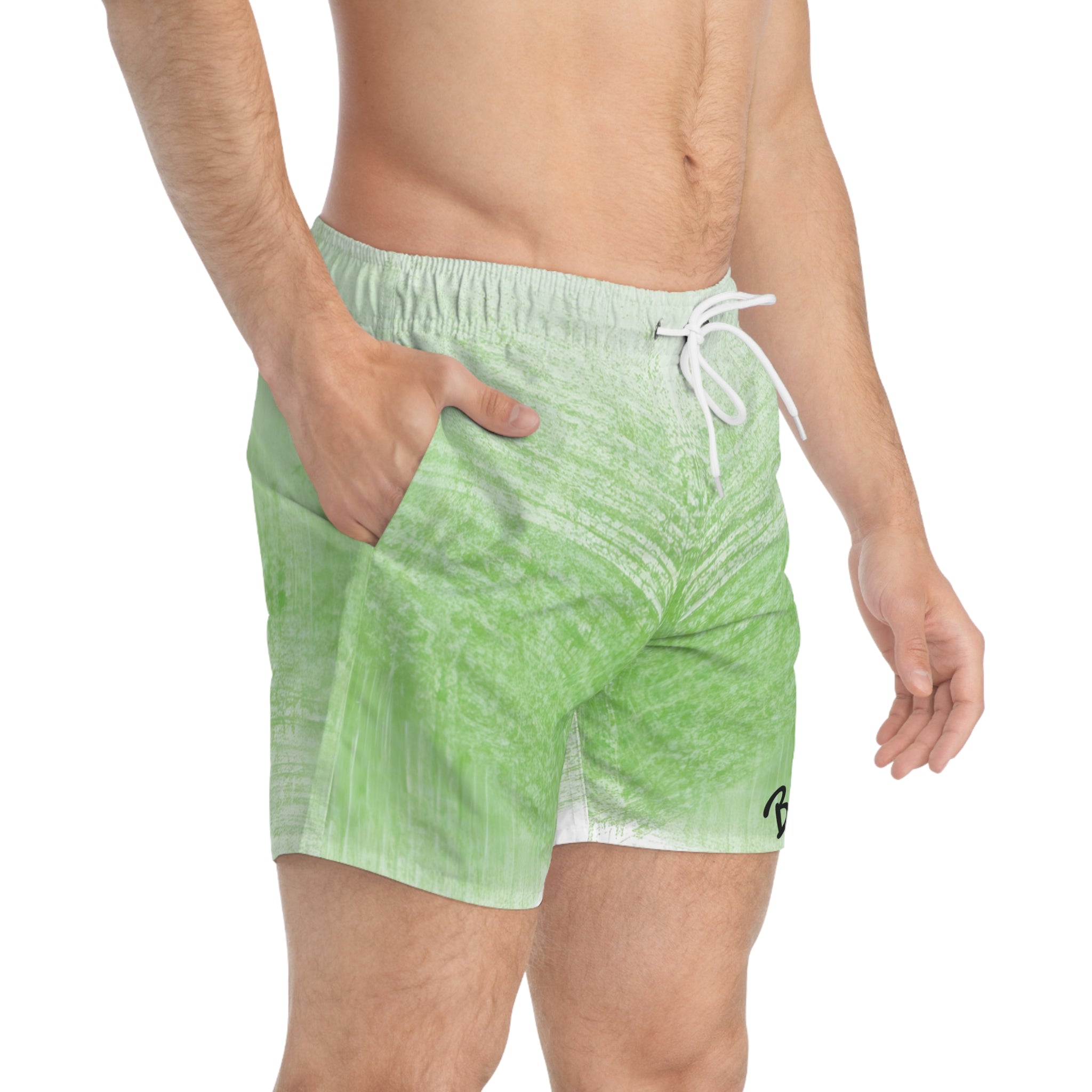 Green Watercolor Swim Trunks