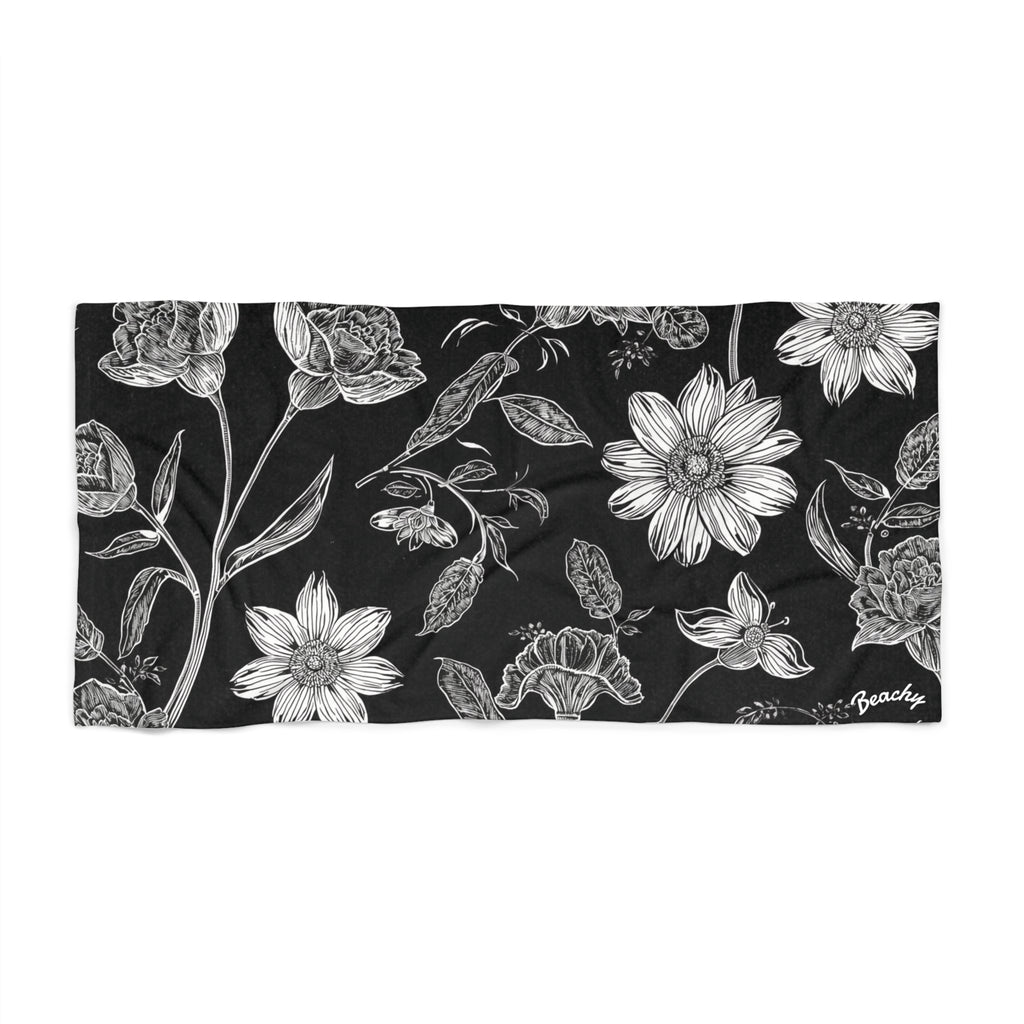 Black Floral Beach Towel