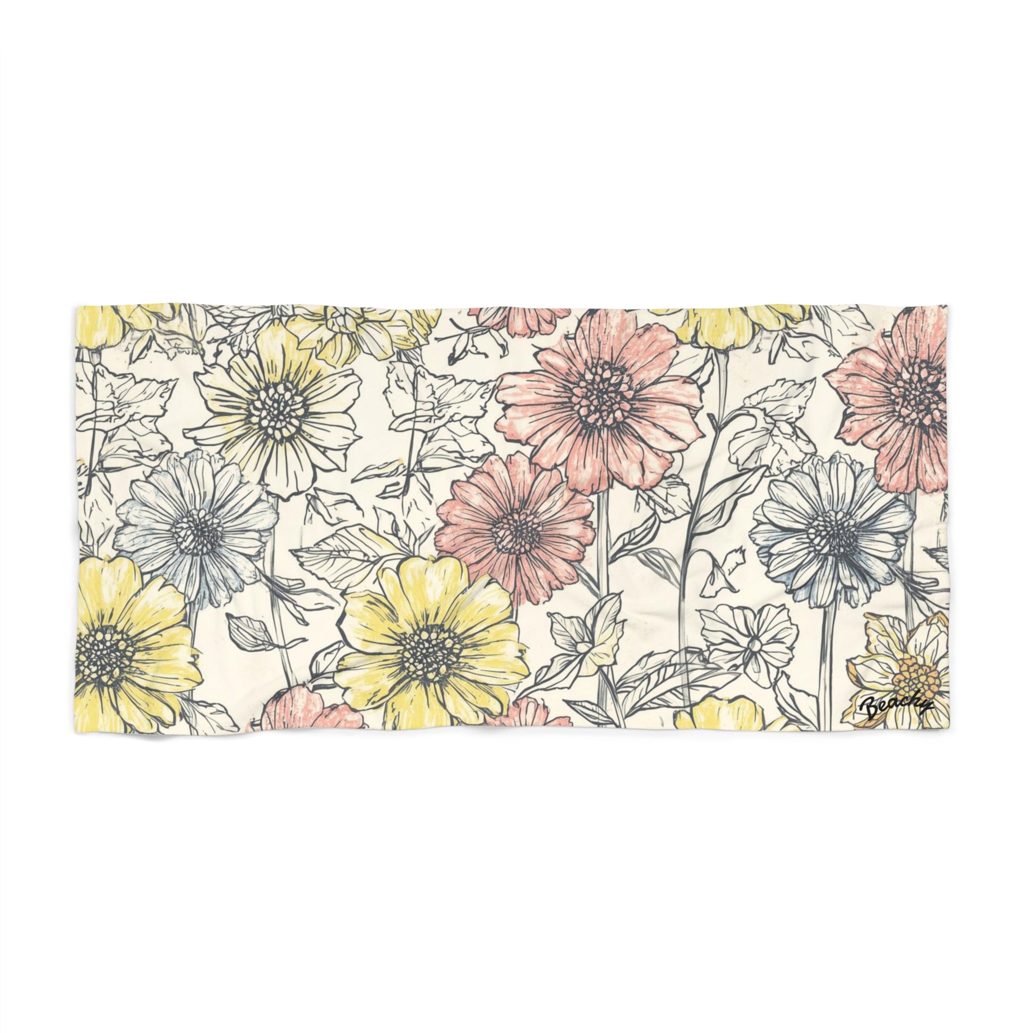 Floral Sketch Beach Towel