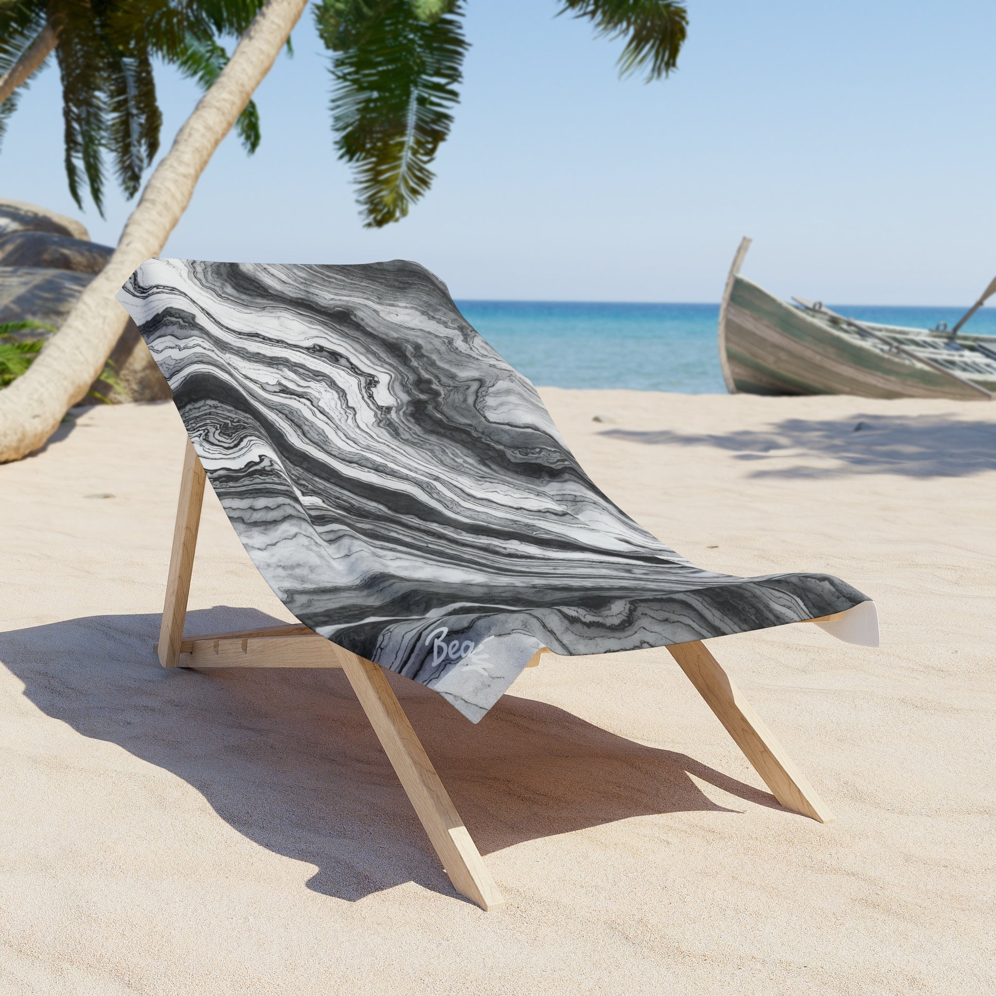 Black Marble Beach Towel