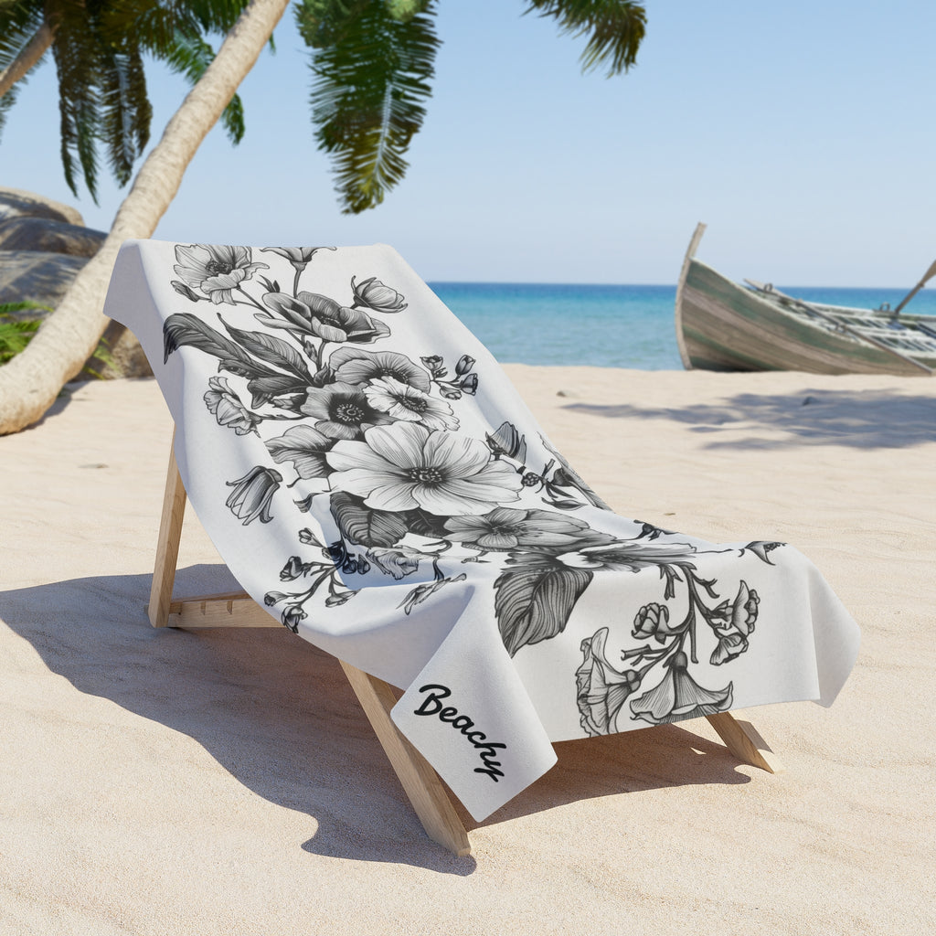 Floral Sketch Beach Towel