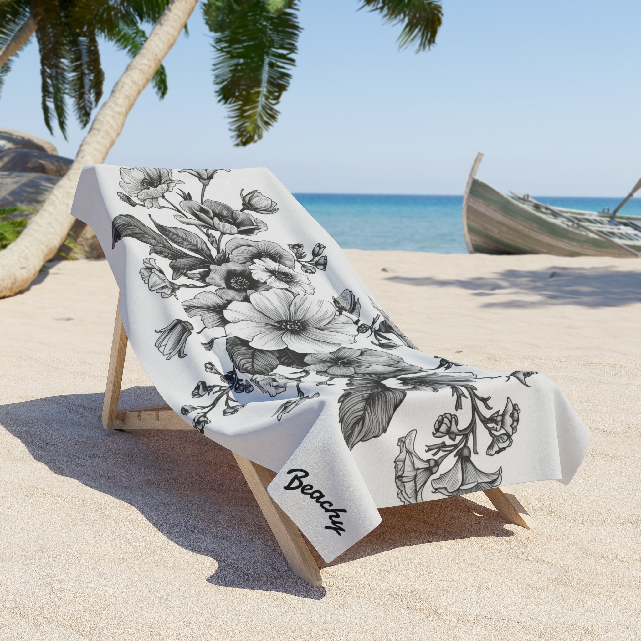 Floral Sketch Beach Towel