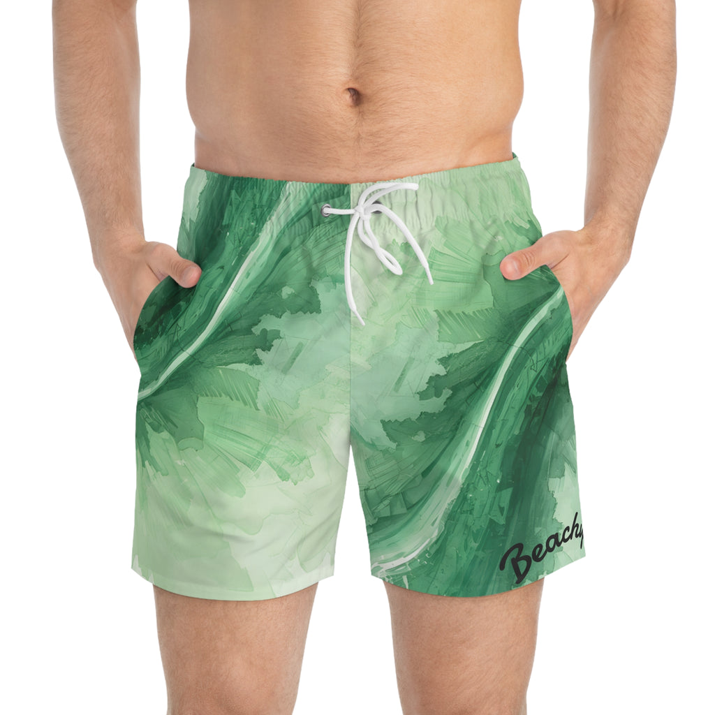 Green Swirl Swim Trunks