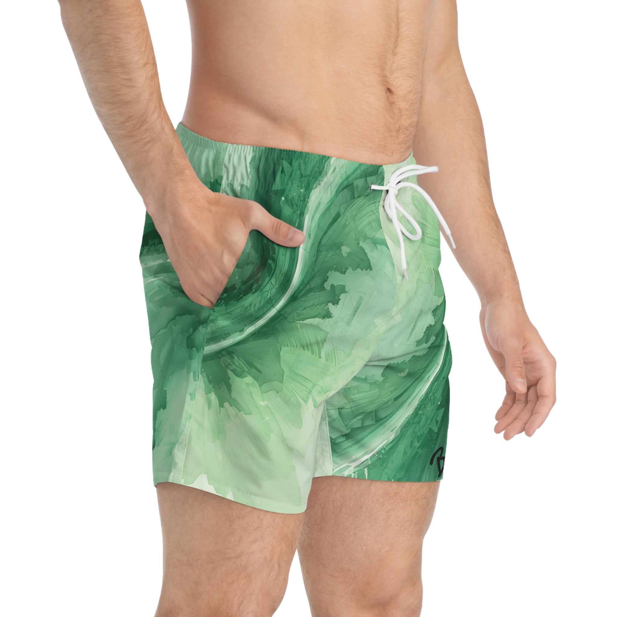 Green Swirl Swim Trunks