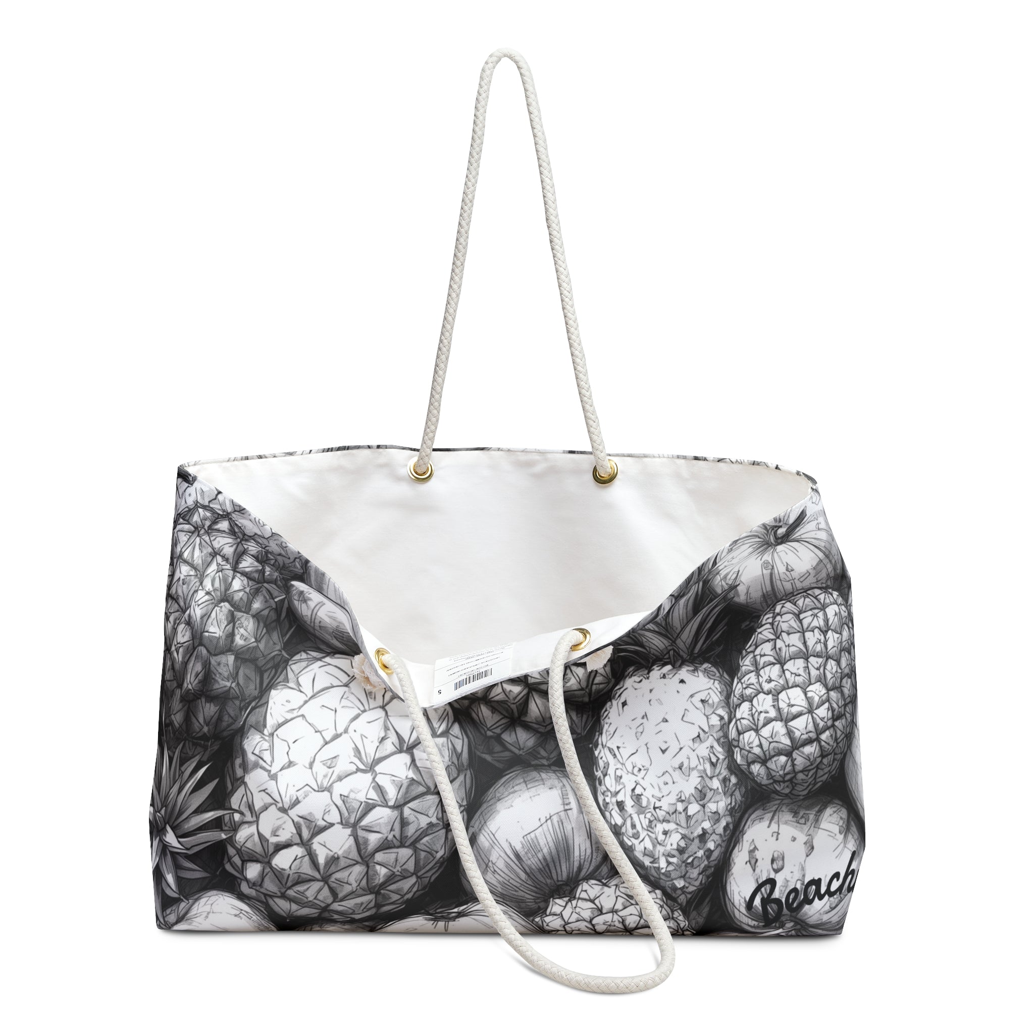 Pineapple Black White Beachy Bag