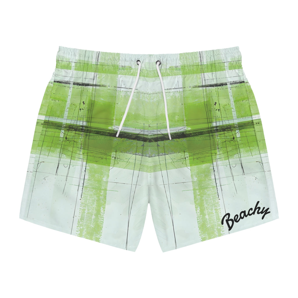 Green Abstract Stripe Swim Trunks