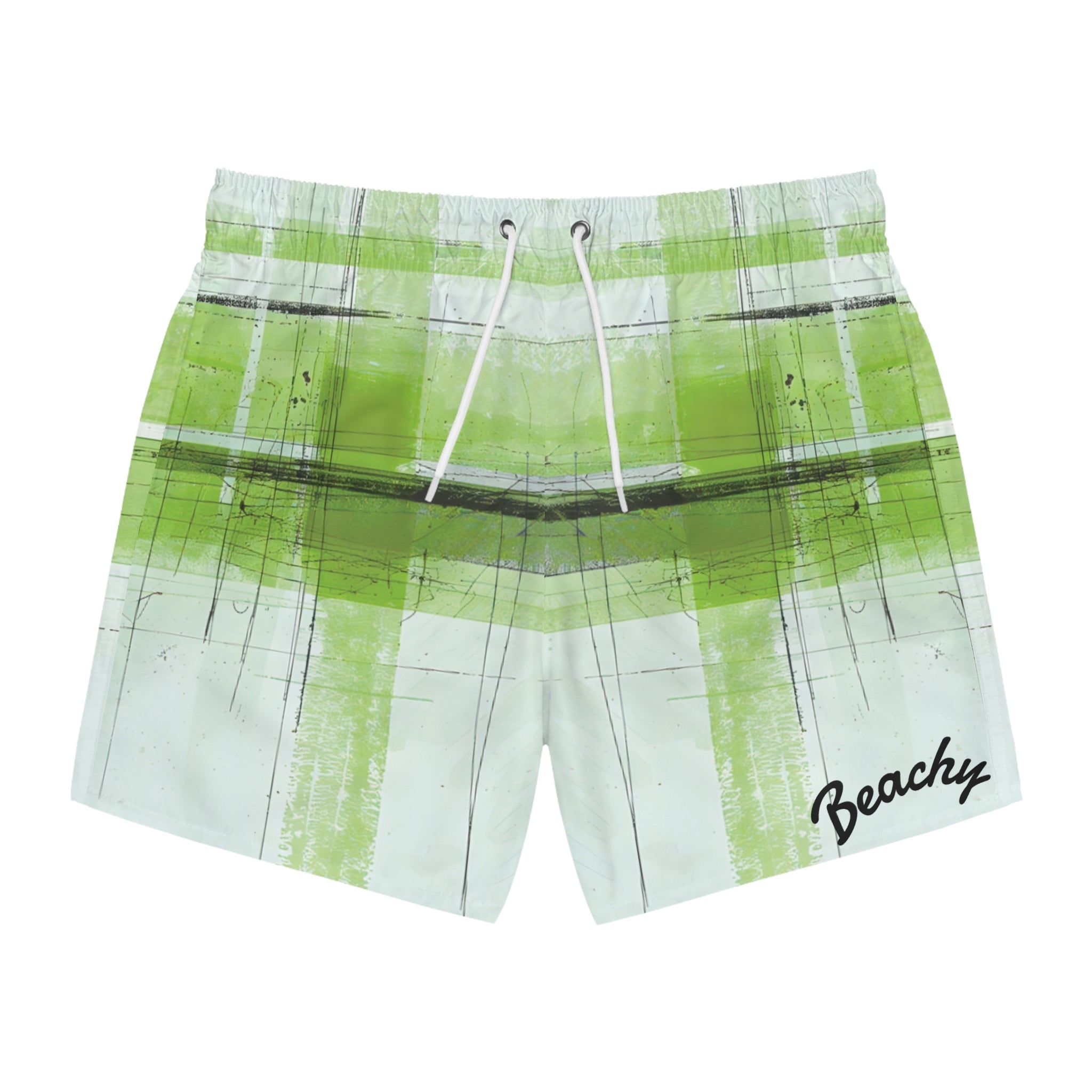Green Abstract Stripe Swim Trunks
