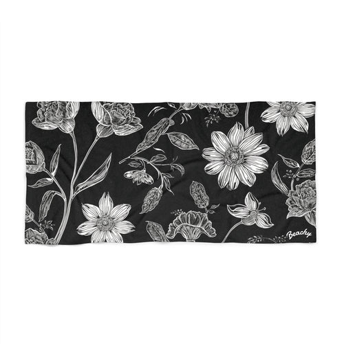 Black Floral Beach Towel
